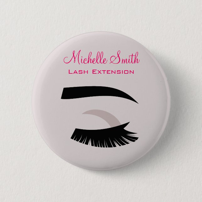 Eye with long lashes lash extension branding 6 cm round badge (Front)