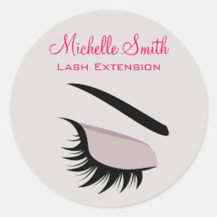 Eye with long lashes lash extension branding classic round sticker