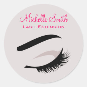 Eye with long lashes lash extension branding classic round sticker