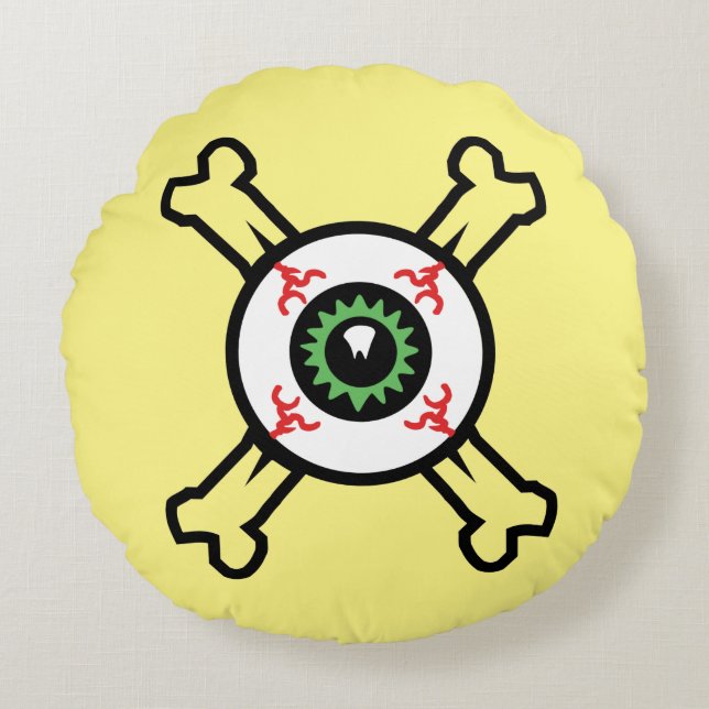 Eyeball and Crossbones (light backgrounds) Round Cushion (Front)