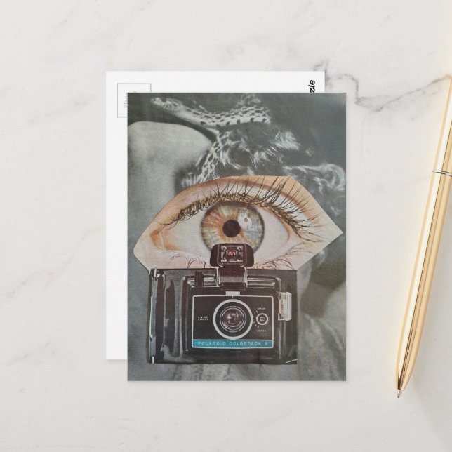 Eyeball and Snake Retro Camera surreal collage art Postcard (Front/Back In Situ)