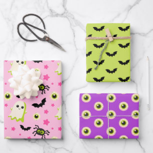 Eyeball Ghost Bat Spooky Cute Halloween Pattern  Wrapping Paper Sheet