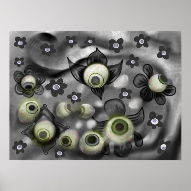 Eyeball Ghosts Creepy Gothic Halloween Art Poster (Front)