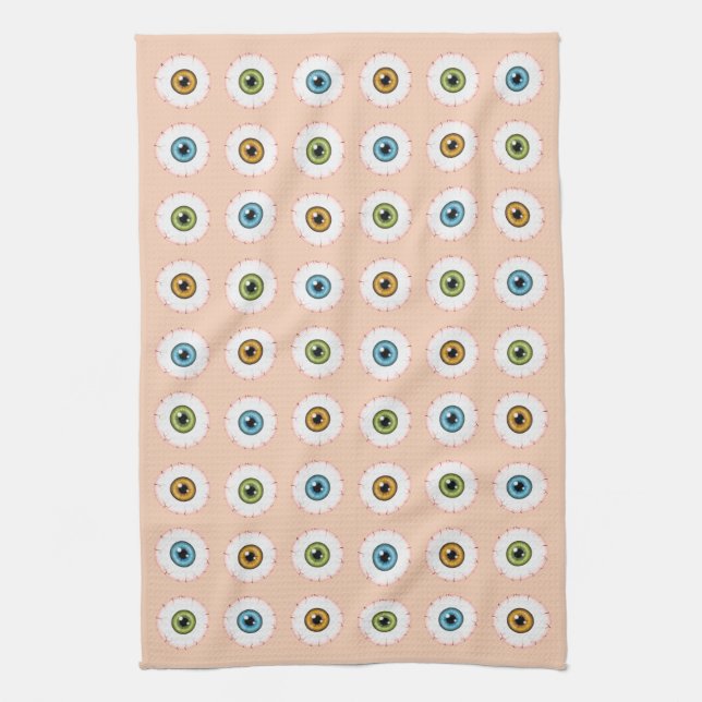 Eyeball Pattern Creepy Bloodshot Halloween Eyes Tea Towel (Vertical)