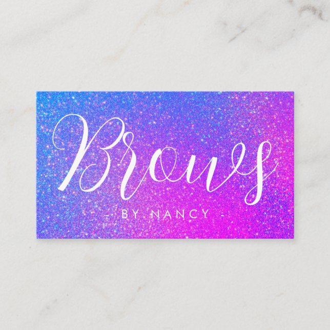 Eyebrow Artist Typography  Holographic Glitter  Business Card (Front)