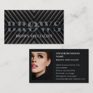 Eyebrow beauty salon Faux Black Leather Texture Business Card
