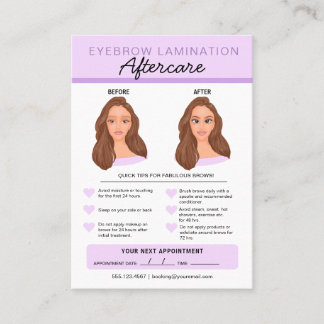 Eyebrow Lamination Aftercare Instructions Business Card