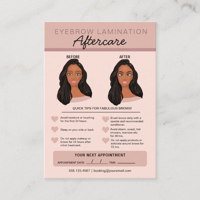 Eyebrow Lamination Aftercare Instructions Business Card (Front)