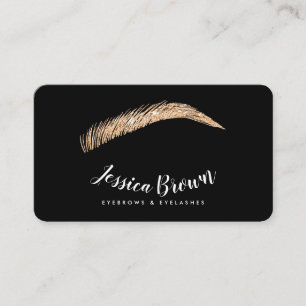 Eyebrow lashes rose gold glitter name glam black business card