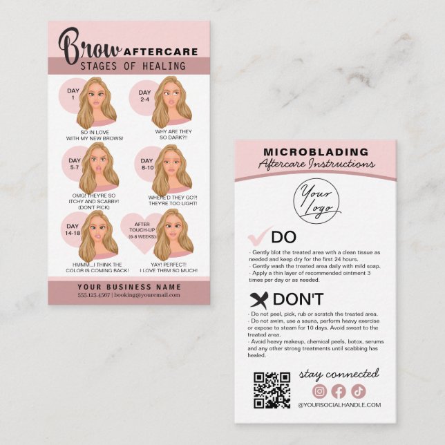 Eyebrow Microblading Aftercare Instructions Busine Business Card (Front/Back)