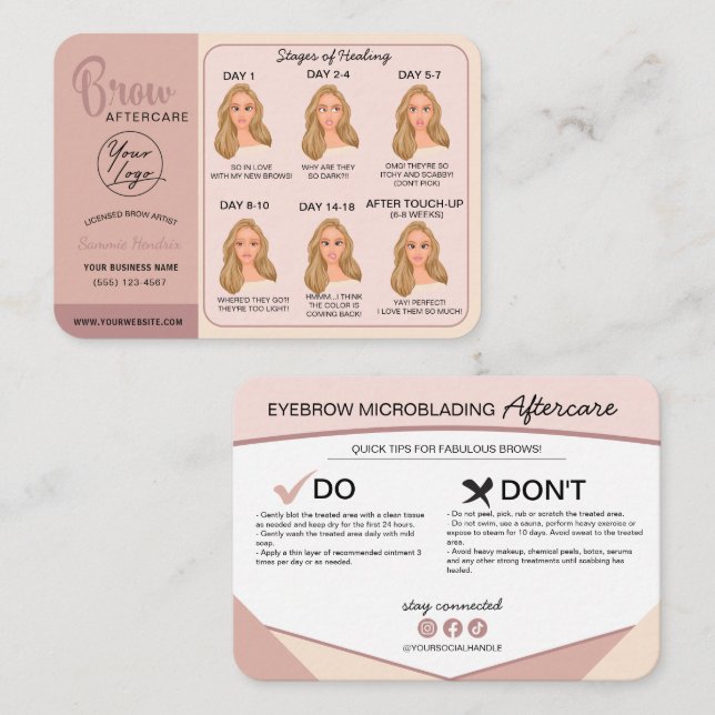 Eyebrow Microblading Aftercare Instructions Business Card (Front/Back)