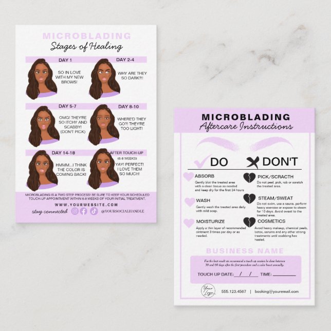 Eyebrow Microblading Aftercare Instructions Business Card (Front/Back)