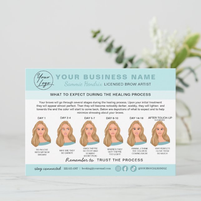 Eyebrow Microblading Aftercare Instructions Card (Standing Front)