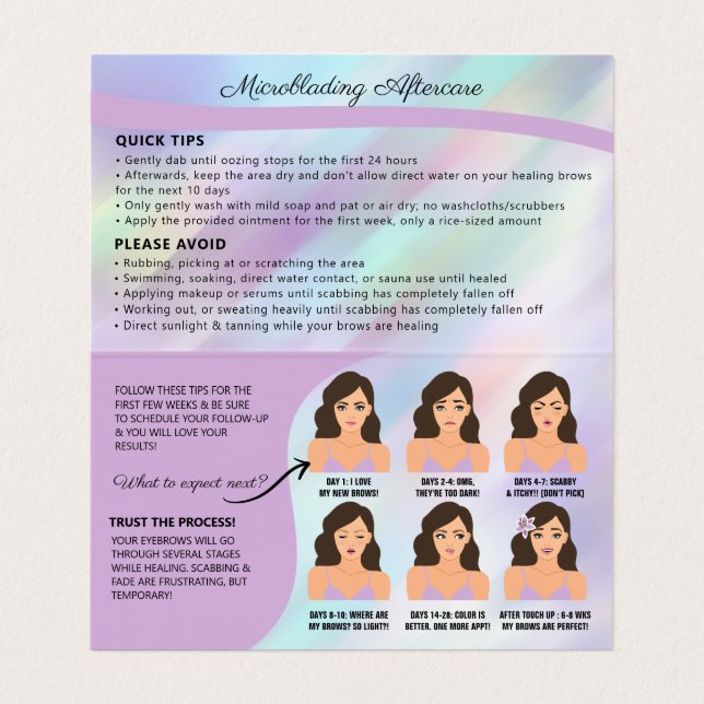 Eyebrow Microblading Brow Aftercare & Appointment  Business Card (Inside Unfolded)