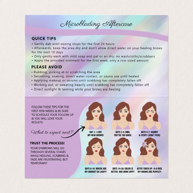 Eyebrow Microblading Brow Aftercare & Appointment  Business Card (Inside Unfolded)
