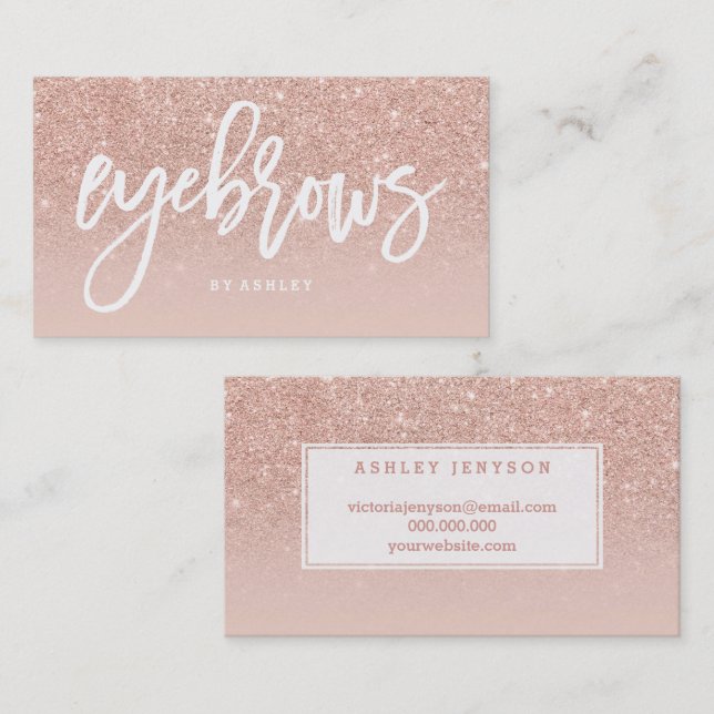 Eyebrows elegant typography blush rose gold business card (Front/Back)
