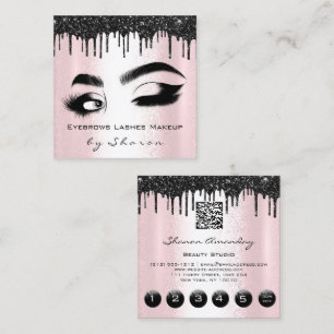 Eyebrows Lashes Teal 6 Punches QR Code Logo Pink Square Business Card