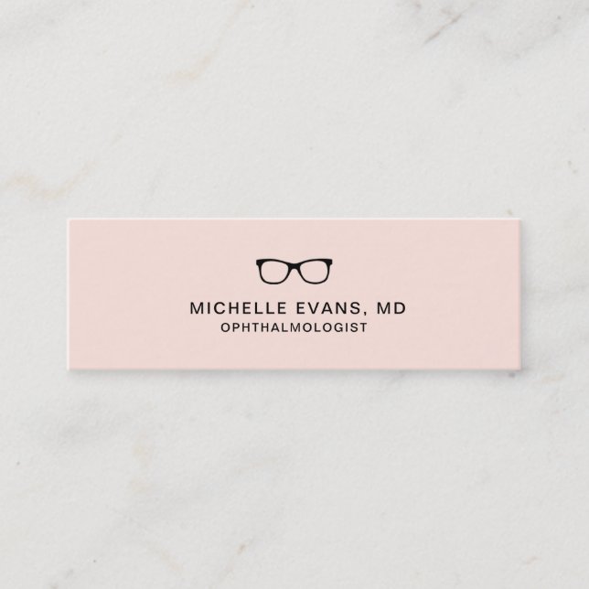 Eyeglasses Logo Blush Pink Ophthalmologist Mini Business Card (Front)
