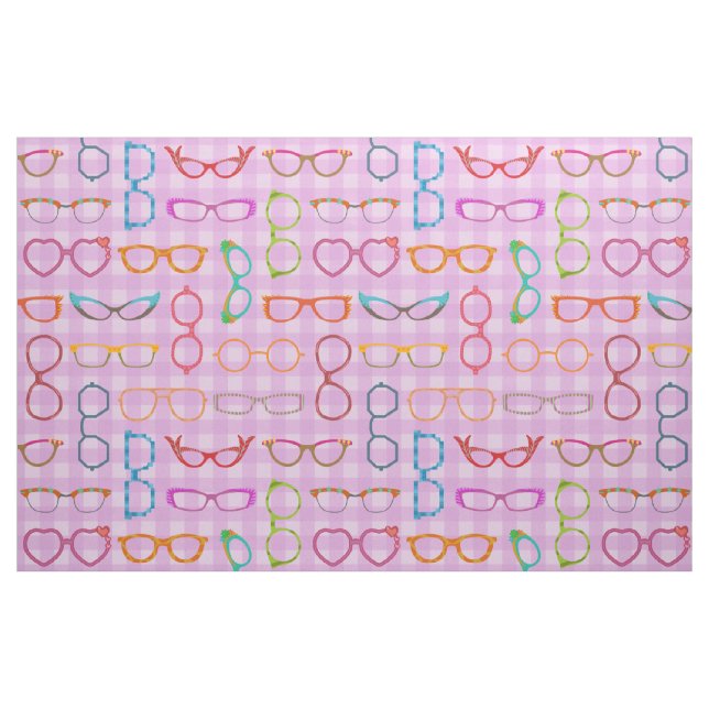 Eyeglasses Retro Modern Hipster Purple Gingham Fabric (Fat Quarter)