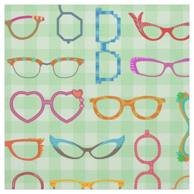 Eyeglasses Retro Modern Hipster with Green Gingham Fabric (Swatch)