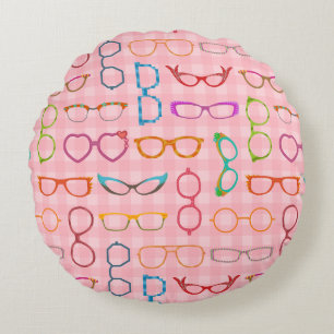Eyeglasses Retro Modern Hipster with Pink Gingham Round Cushion