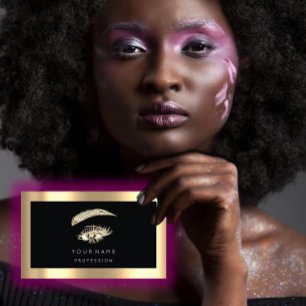 Eyelash Brow Makeup Logo Qr Code Black Gold Frame Business Card