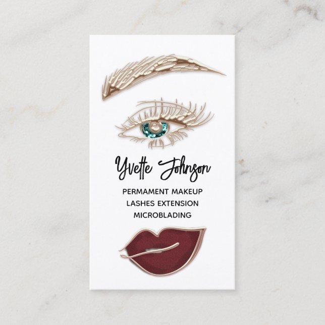  Eyelash Brow Makeup Logo QR Code Lip Rose White Business Card (Front)