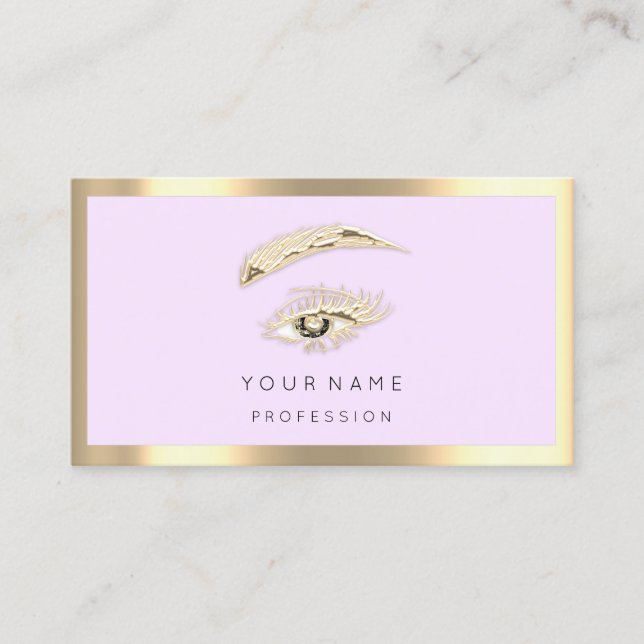 Eyelash Brow Makeup Logo Qr Code Pink Pastel Gold  Business Card (Front)