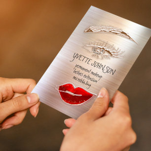 Eyelash Brow Makeup Logo QRCode Lip Rose Glitter Business Card