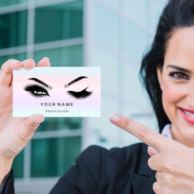 Eyelash Brow Microblade. QR CODE Logo Silver Ombre Business Card (Creator Uploaded)
