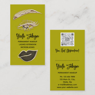  Eyelash Brows Makeup Logo QRCode Lip Gold Mustard Business Card