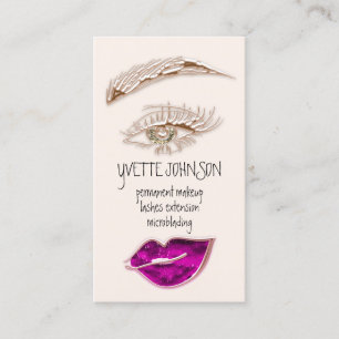 Eyelash Brows Makeup Logo QRCode Pink Lip Gold Business Card