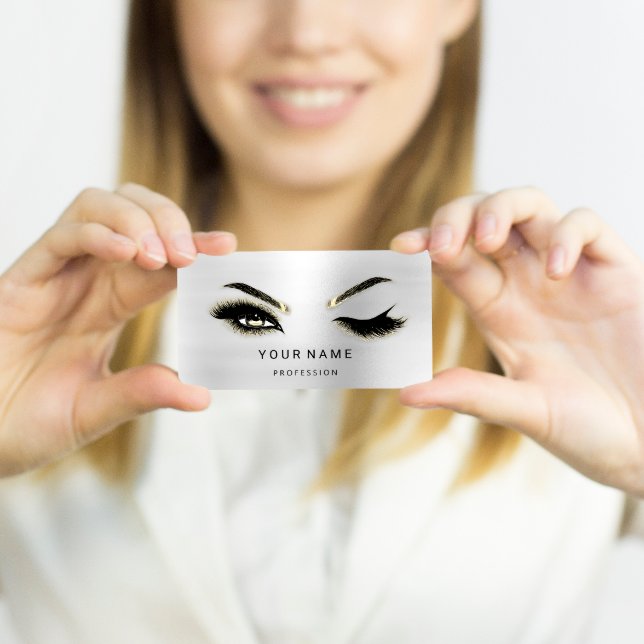 Eyelash Brows Microblade. QR CODE Logo Silver Business Card (Creator Uploaded)
