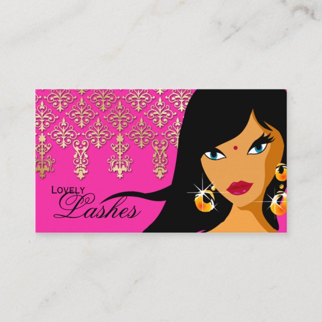 Eyelash Business Card Indian Woman Hot Pink (Front)