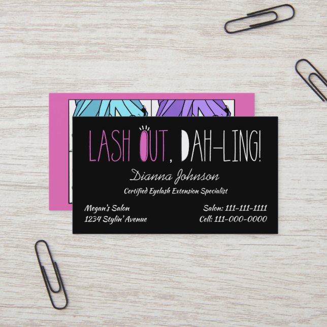 "Eyelash Divas" Lash Out, Dah-ling! Business Card (Front/Back In Situ)