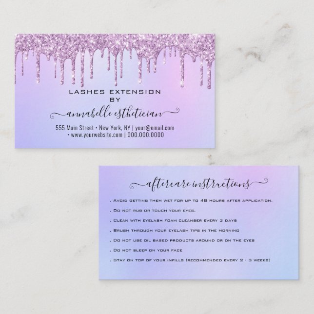 Eyelash Extension Aftercare Instruction Glitter Bu Business Card (Front/Back)