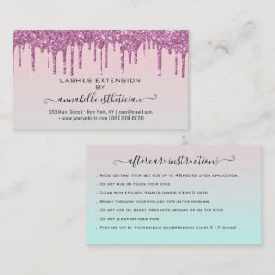 Eyelash Extension Aftercare Instruction Glitter  Business Card