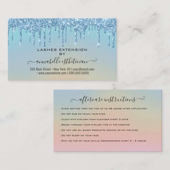 Eyelash Extension Aftercare Instruction Glitter  Business Card (Front/Back)