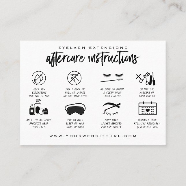 Eyelash Extension Aftercare Instructions Lash Logo Business Card (Back)
