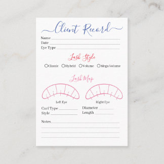 Eyelash extension client Record form Business Card