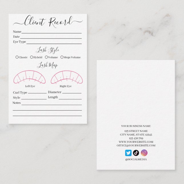 Eyelash extension client Record form Business Card (Front/Back)