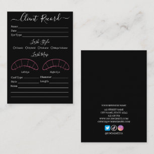 Eyelash extension client Record form Business Card