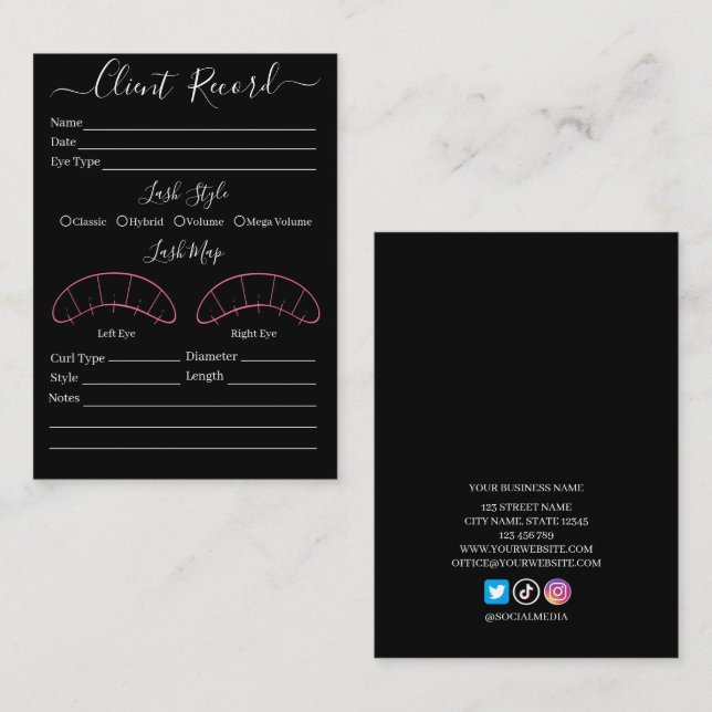 Eyelash extension client Record form Business Card (Front/Back)