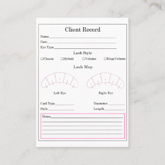 Eyelash Extension Client Record Form Business Card