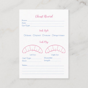 Eyelash extension client Record form, pink, blue Business Card