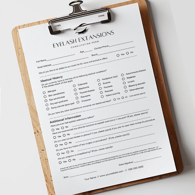 Eyelash Extension Consultation Forms 40 Pages  Notepad (Cosmetology Forms)