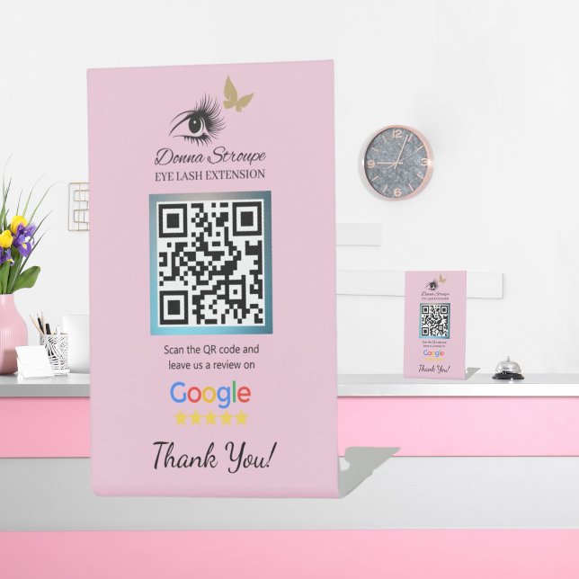 Eyelash Extension Google Review Pink Pedestal Sign (Creator Uploaded)