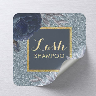 Eyelash Extension Lash Cleaner Dusty Blue Floral Square Sticker