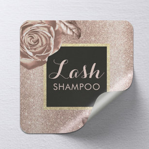 Eyelash Extension Lash Cleaner Rose Gold Floral Square Sticker