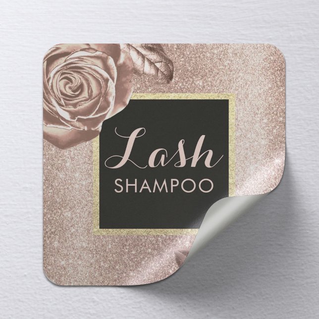 Eyelash Extension Lash Cleaner Rose Gold Floral Square Sticker (Creator Uploaded)